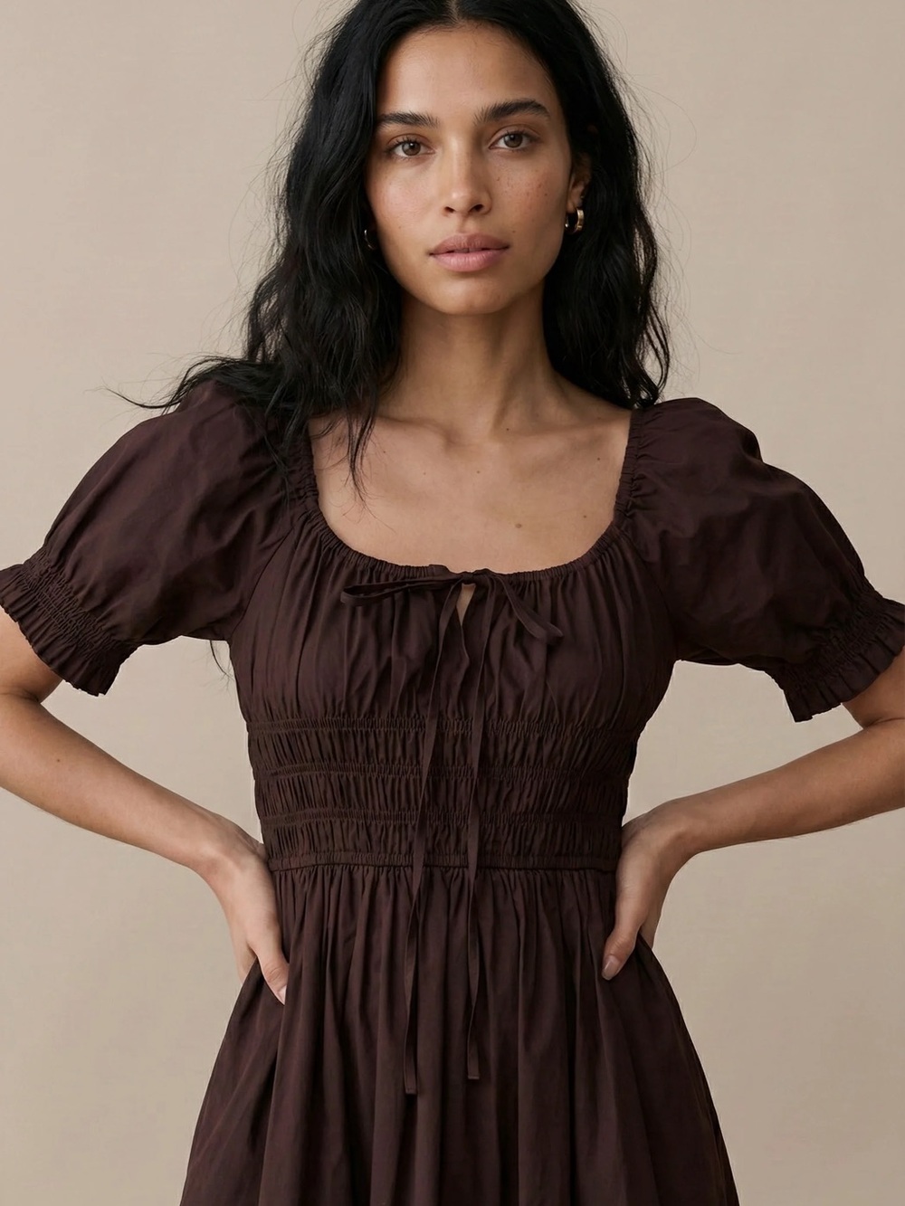 Few Moda Sorella Fenella Cotton Dress Dark Coffee Brown NWT - Picture 3 of 8